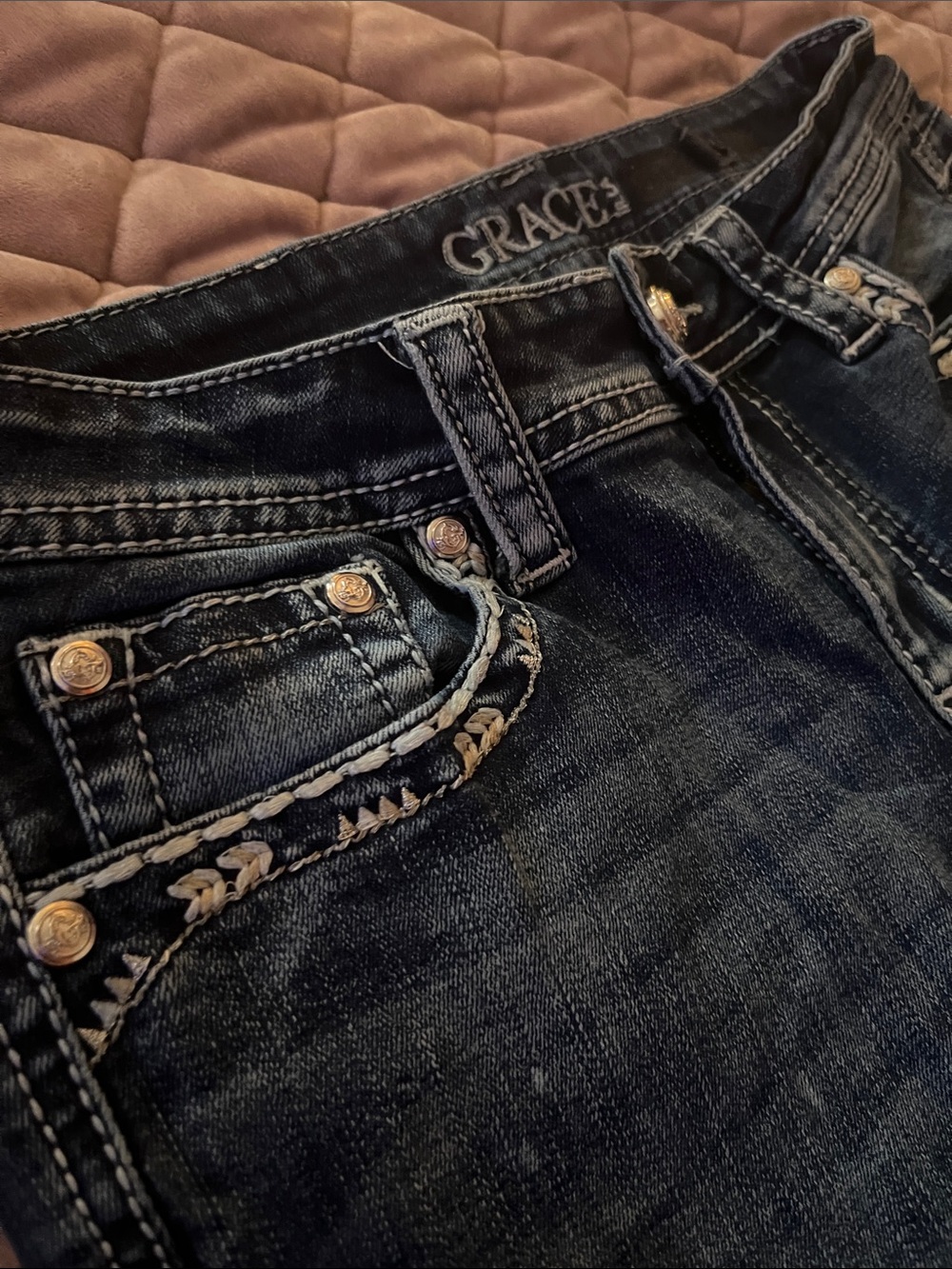 Grace Dark Blue Bootcut Jeans with Embroidered Trim